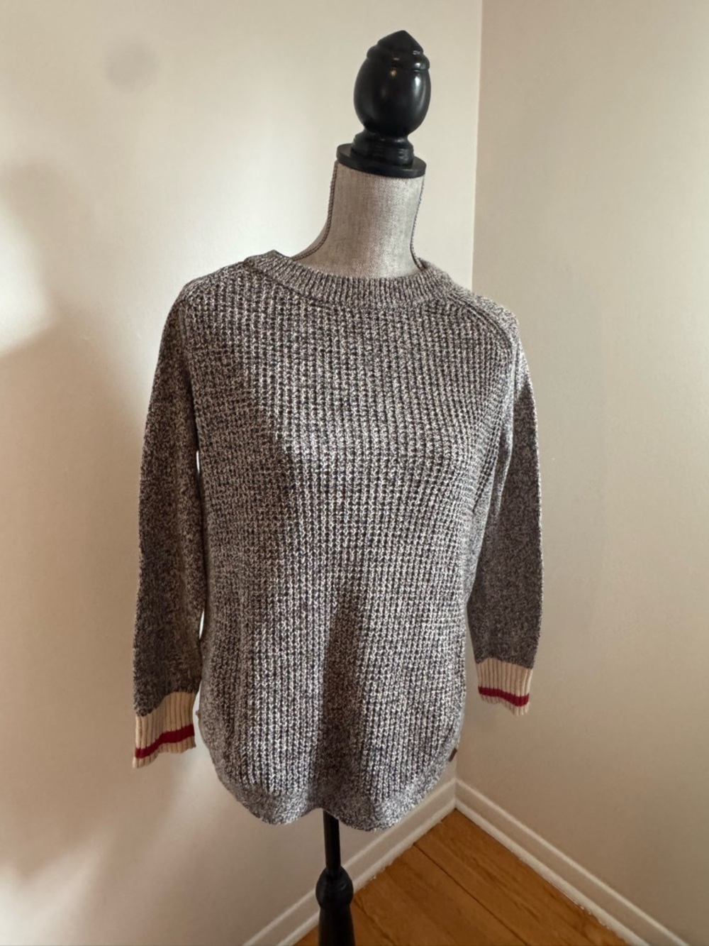 Roots Grey Marled Crewneck Sweater with Red Trim